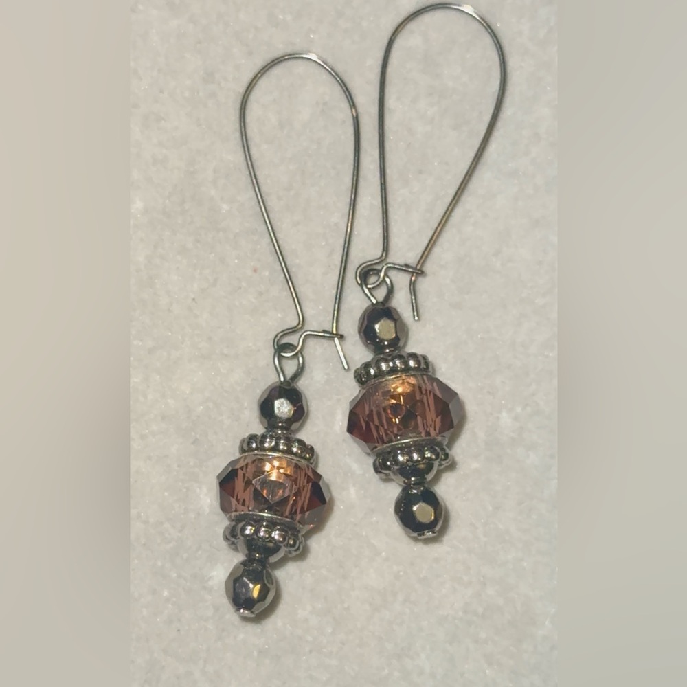 Elegant Silver and Brown Beaded Earrings